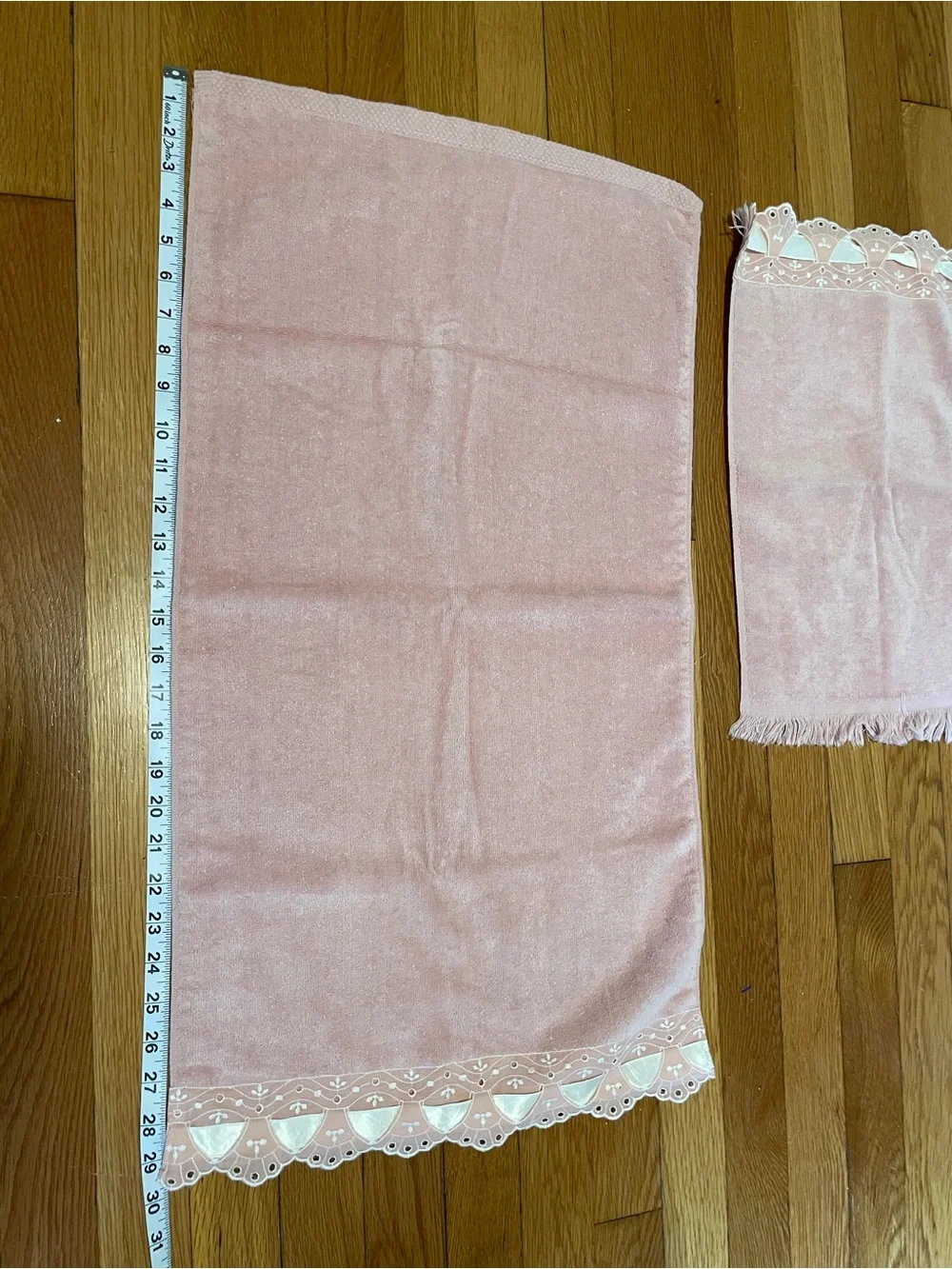 Vintage Laura Ashley Avanti Pink Eyelet Lace Bath Towel Set Cottagecore